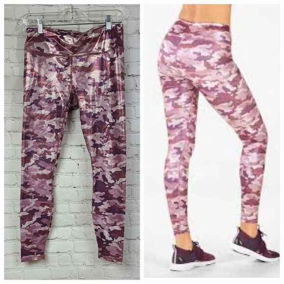 Fabletics Define Mid-Rise PowerHold Legging Pink Shine Camo Shimmer Small Active - Picture 2 of 13